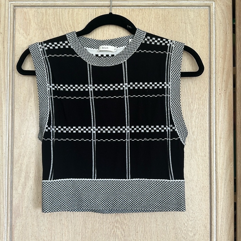 A.L.C. Black & White Cropped Blouse